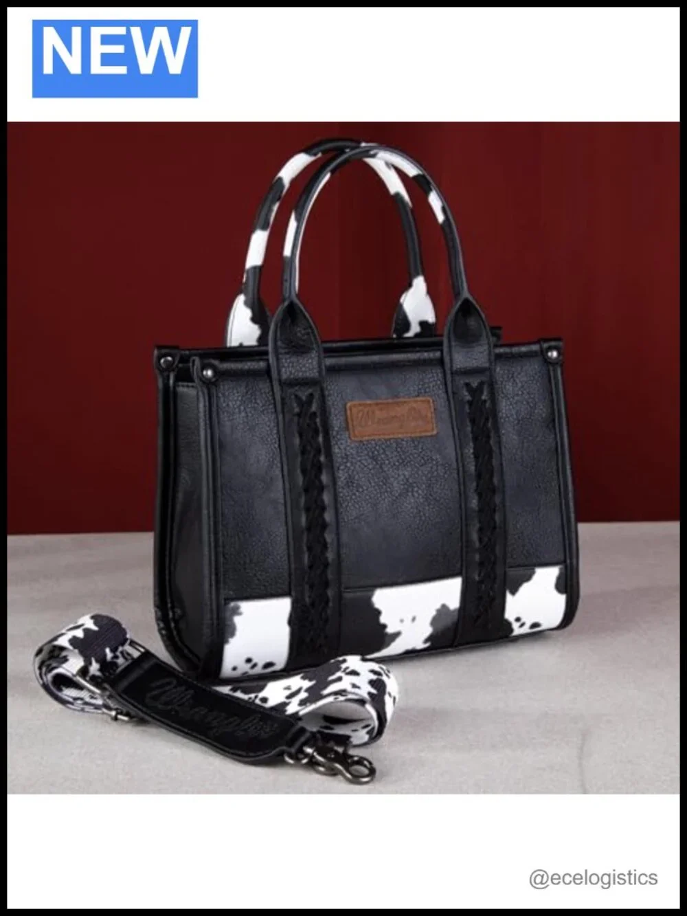 Wrangler Cow Print Tote Bag with Matching RFID Wallet Set